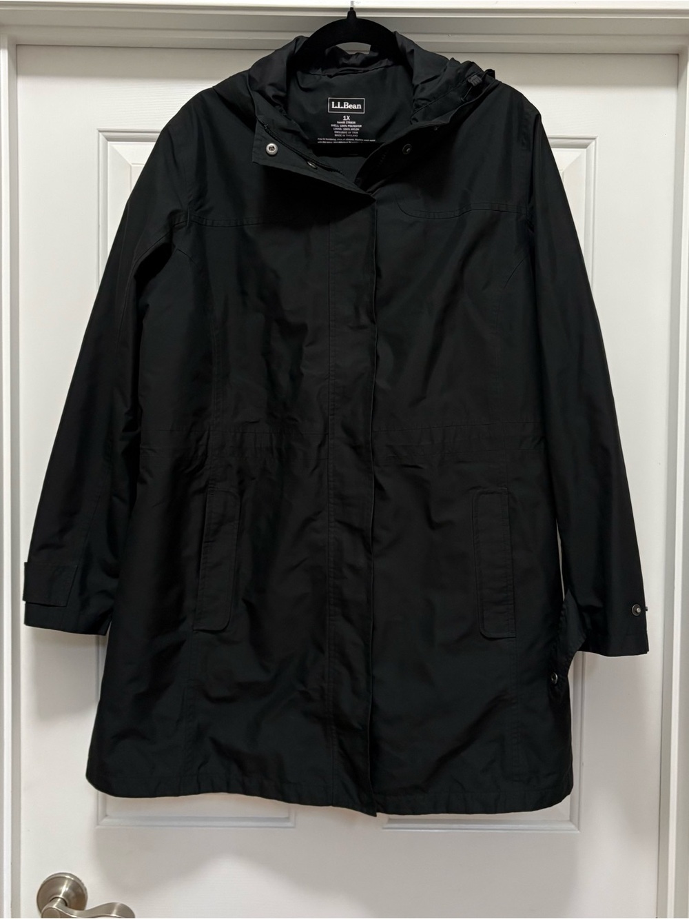 L.L.Bean Women’s Mid-Length Full Zip Snap Trail Wind Rain Jacket Size 1X Black